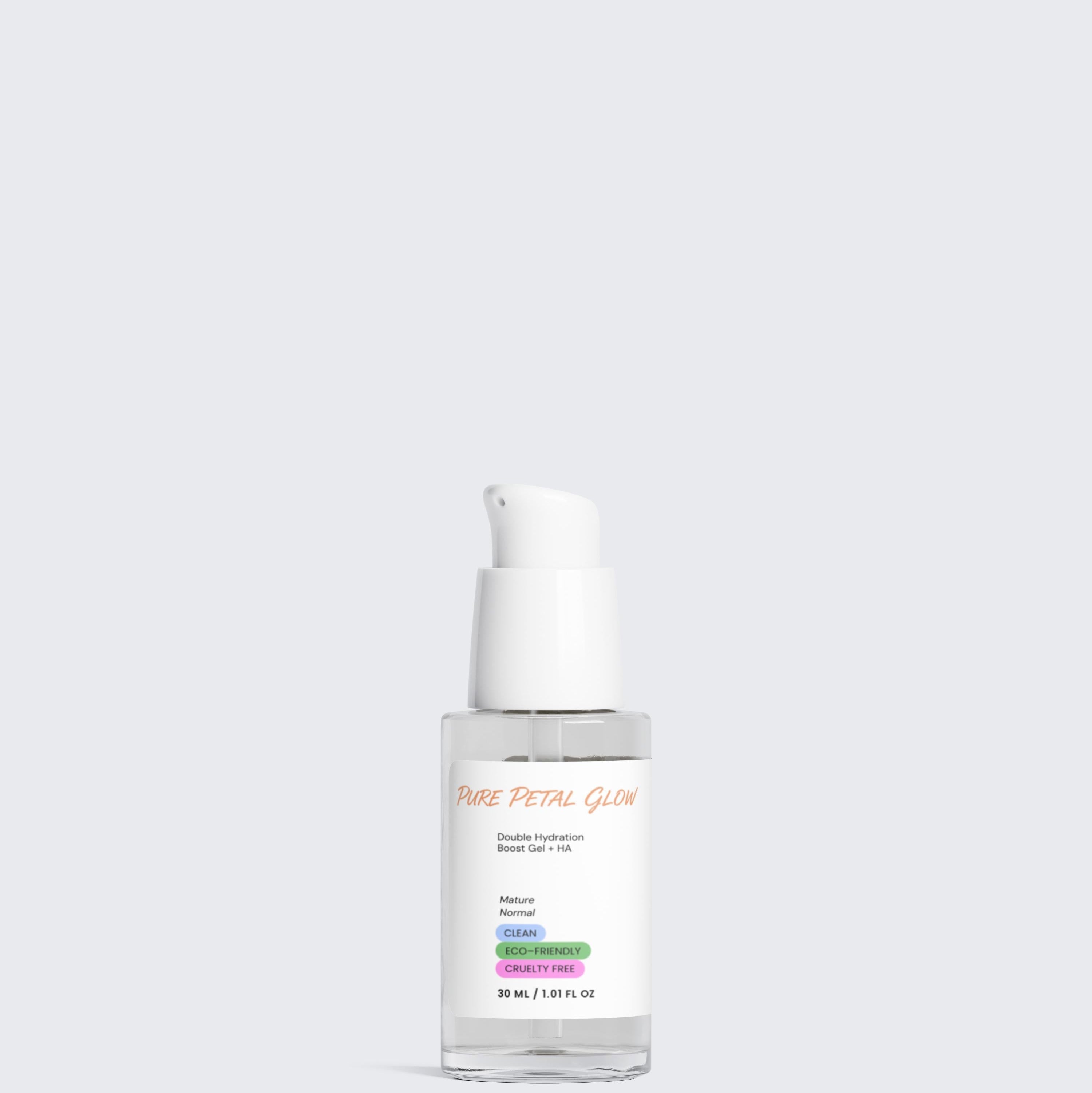 Double Hydration Boost Gel + HA  bottle on a light gray background