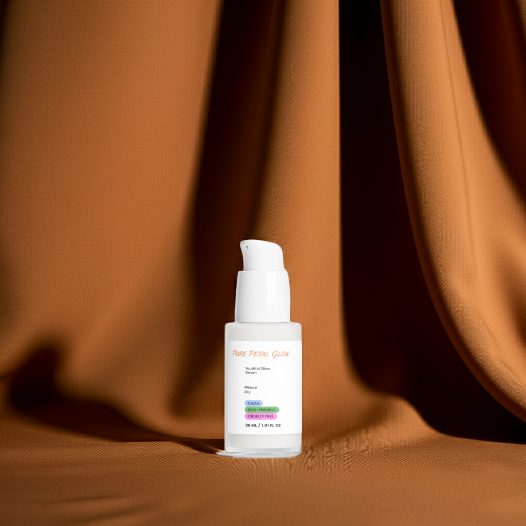 Youthful glow serum brown fabric background